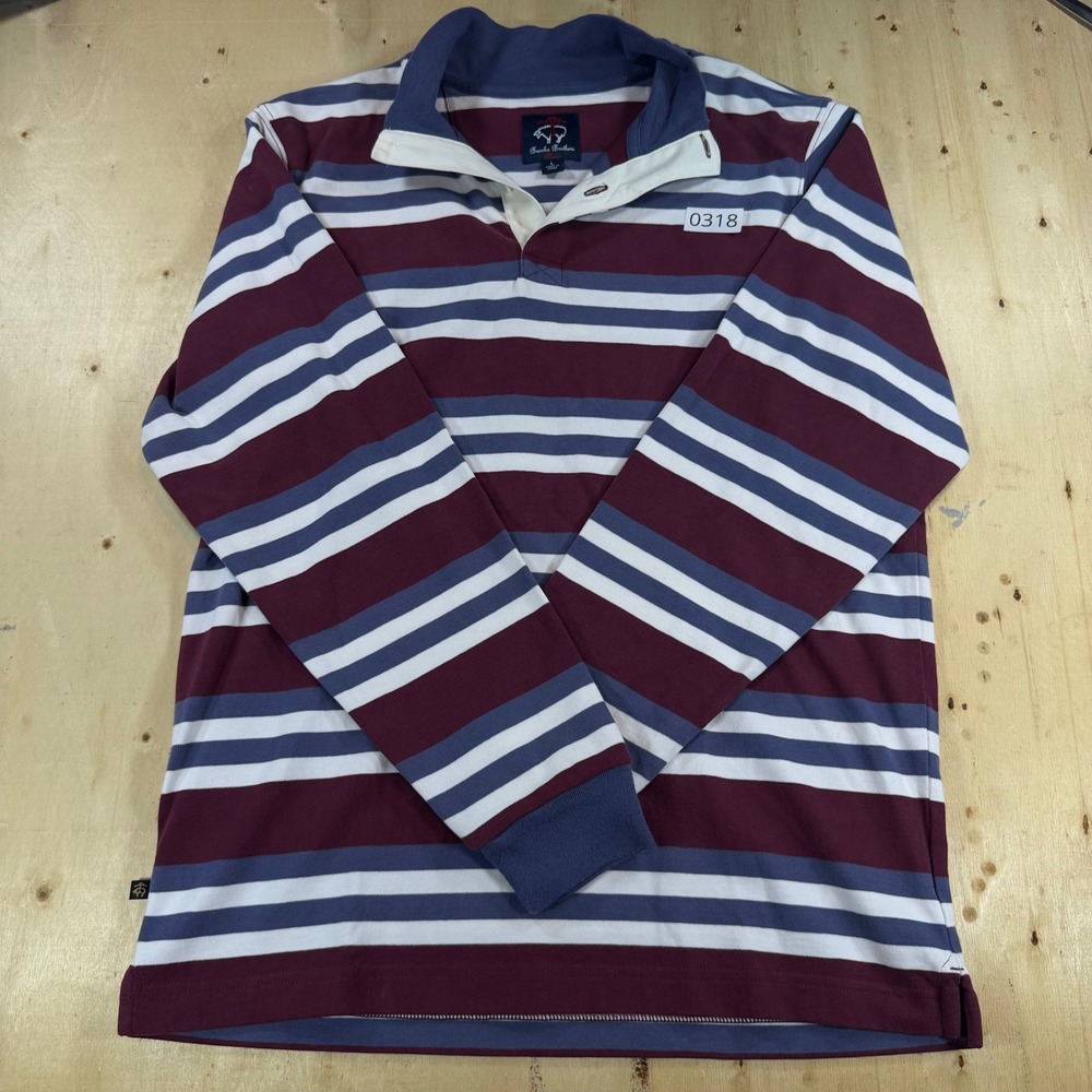 Brooks Brothers Fleece Boys L Rugby Shirt Burgundy Blue Striped Long Sleeve